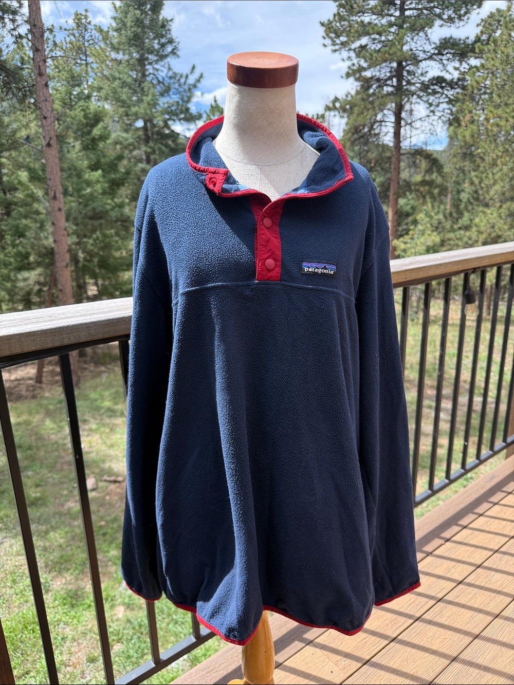 Patagonia Synchilla Snap-T Fleece Men’s Large Navy Blue Red Pullover
